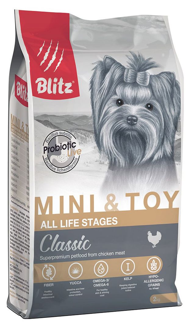 Сухой корм для собак мелких и миниатюрных пород Blitz с курицей, 2 кг