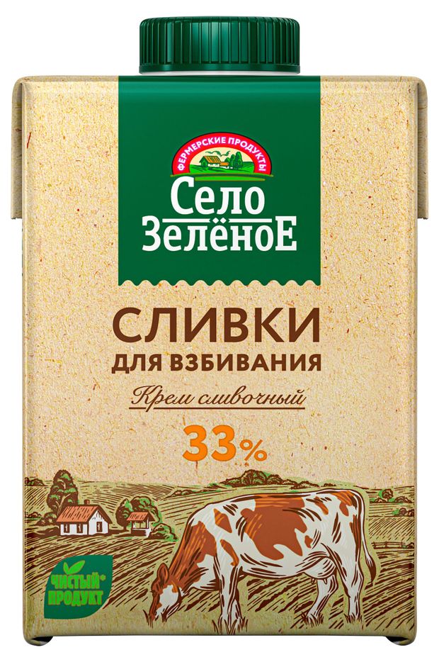 Сливки для взбивания Село Зеленое ультрапастеризованные 33 500 мл 339₽
