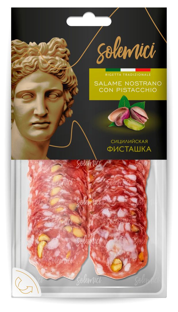 Колбаса сыровяленая Solemici Salame Nostrano con Pistacchio Салями Сицилийская с фисташками полусухая нарезка, 70 г