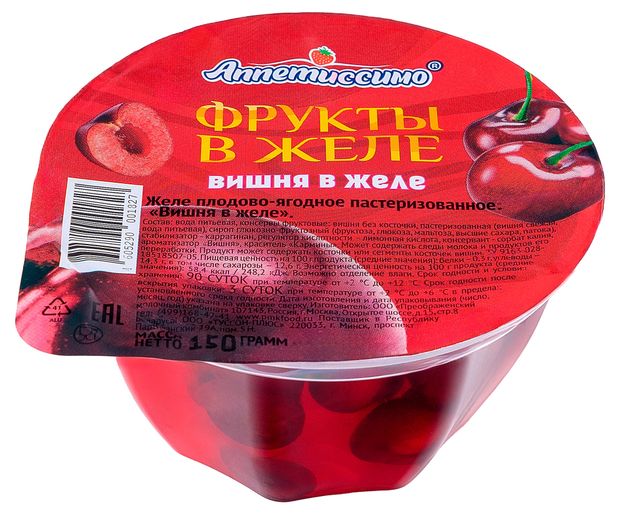 Желе плодово-ягодное вишня, 150 г