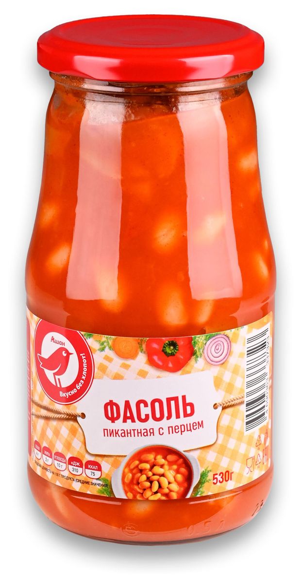 Фасоль пикантная с перцем АШАН Красная птица, 540 г