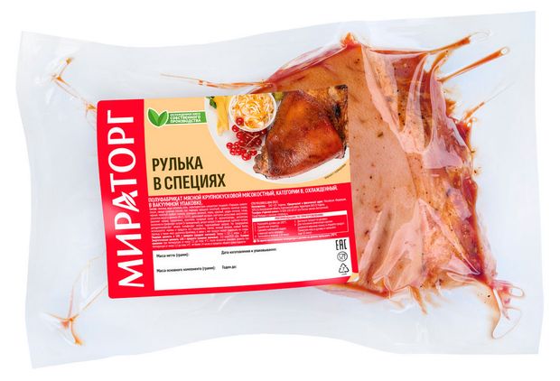 Рулька свиная Мираторг в специях для запекания охлажденная 1-16 кг 1 упаковка 14 кг 390₽