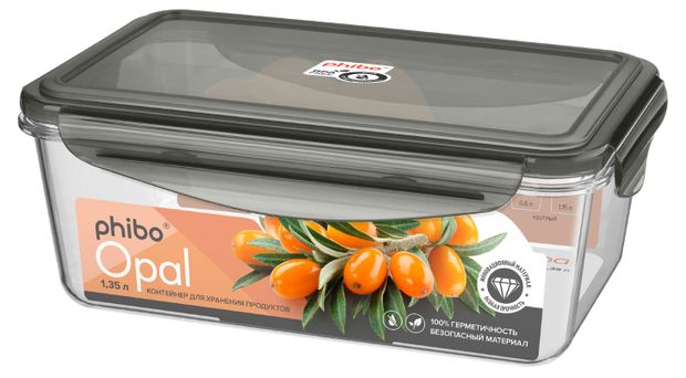 Контейнер для продуктов Phibo Opal прямоугольный герметичный, 1,35 л