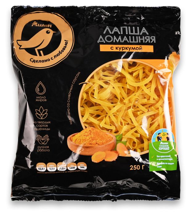 Макаронные изделия АШАН Золотая птица лапша с куркумой 250 г 140₽
