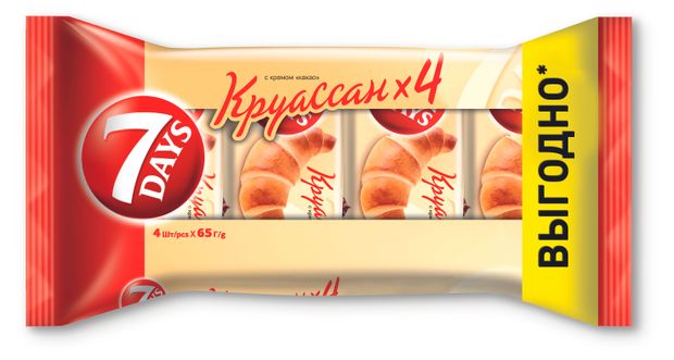Круассан 7Days с кремом какао, 4 х 65 г