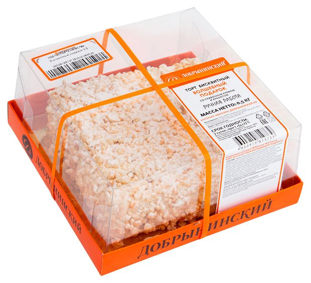 Торт бисквитный Добрынинский Волшебный подарок со сливочным кремом и арахисом охлажденный, 500 г