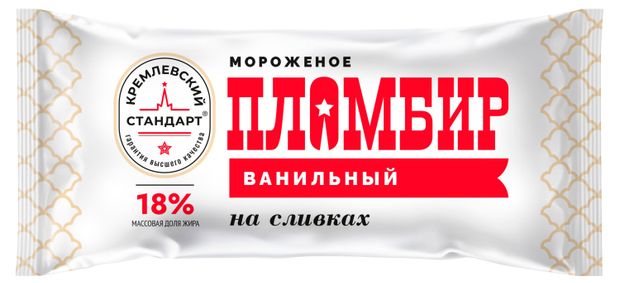 Мороженое молочное Кремлевский Стандарт Пломбир ванильный на сливках эскимо 18% БЗМЖ, 60 г