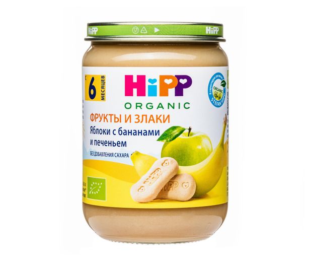 Пюре HiPP Яблоки с бананами и печеньем с 6 мес., 190 г