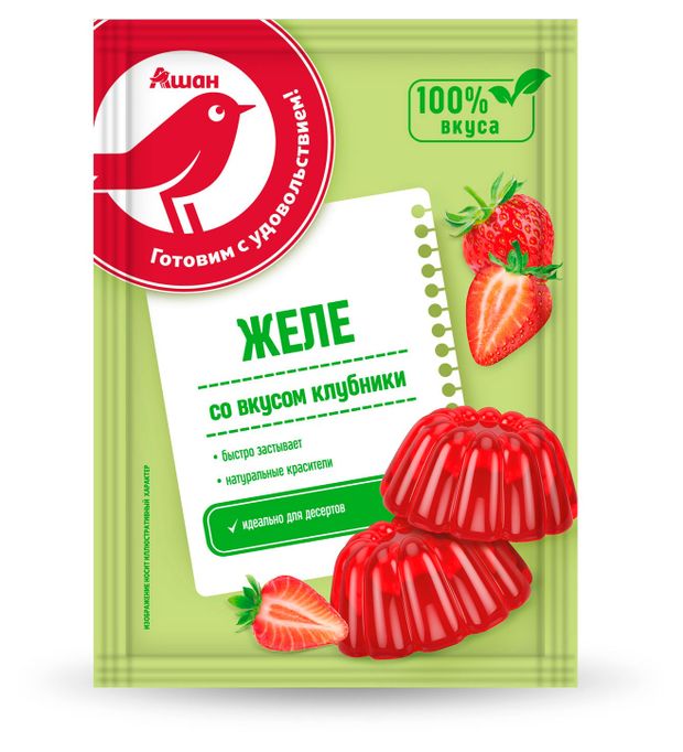 Желе быстрого приготовления АШАН Красная птица со вкусом клубники 50 г 30₽