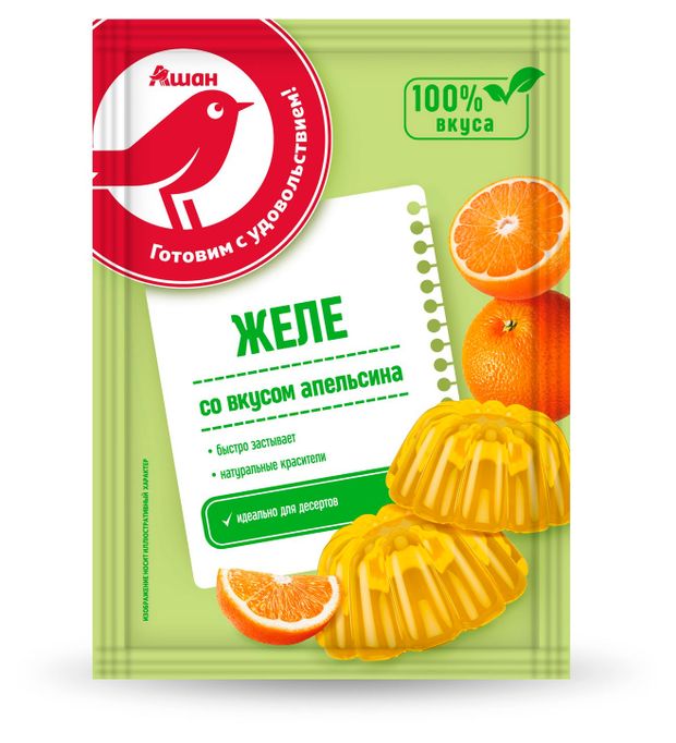 Желе быстрого приготовления АШАН Красная птица со вкусом апельсина 50 г 30₽