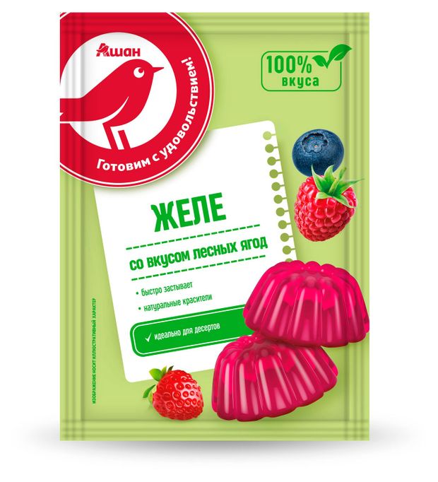 Желе быстрого приготовления АШАН Красная птица со вкусом лесных ягод 50 г 30₽