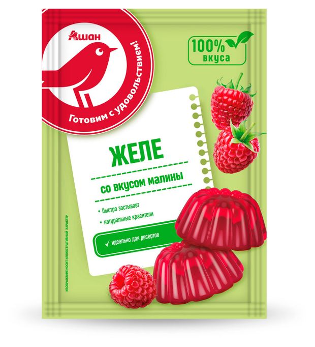 Желе быстрого приготовления АШАН Красная птица со вкусом малины 50 г 30₽