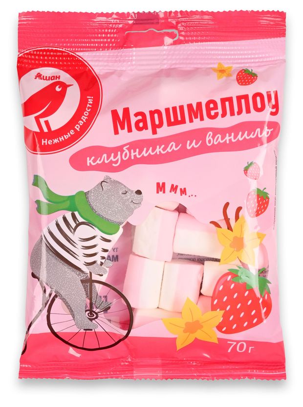 Маршмеллоу АШАН Красная птица клубника и ваниль, 70 г