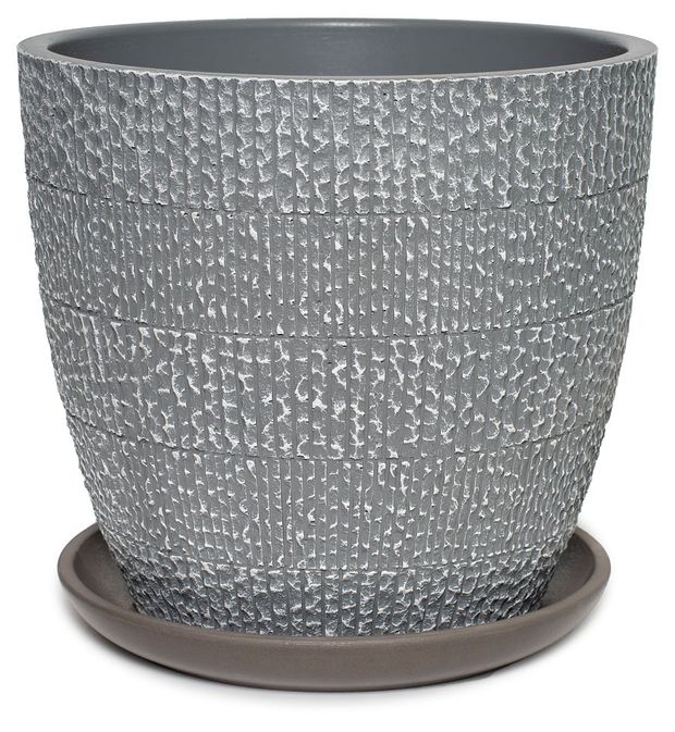 Горшок Композит Ротанг бетонный с поддоном серый d 30 см, 13 л