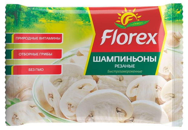 Грибы шампиньоны Florex резаные быстрозамороженные, 400 г
