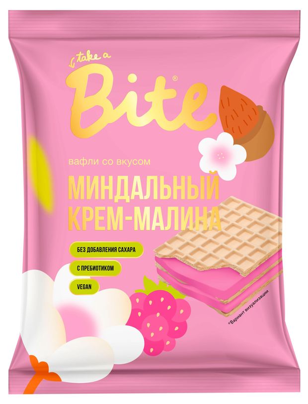 Вафли Take a Bite без Малина миндальный крем сахара, 30 г
