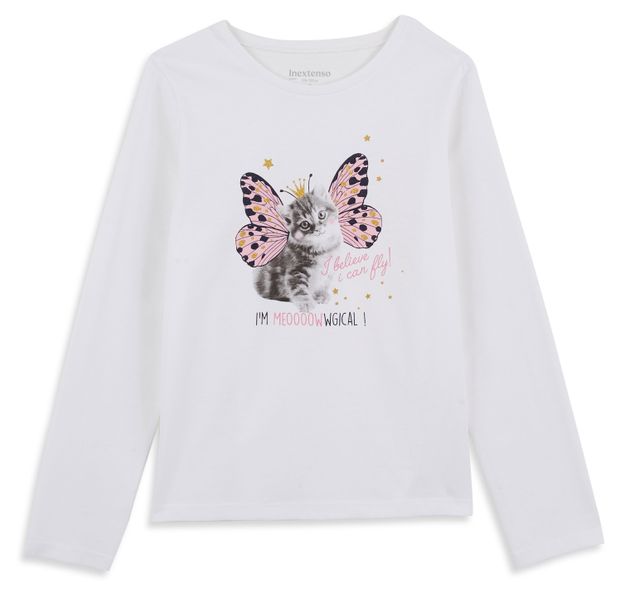 Футболка для девочки InExtenso с длинным рукавом белая