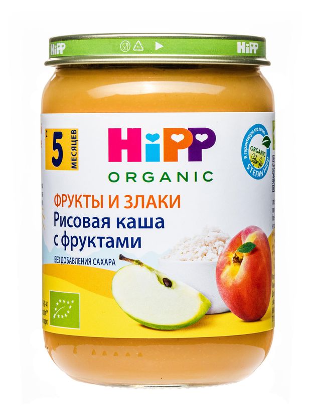 Все для детей Пюре HiPP каша из цельного риса с фруктами с 5 месяцев, 190 г