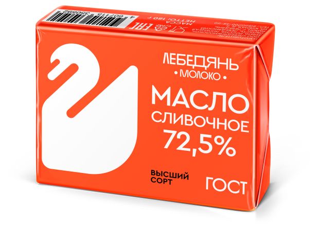 Масло сливочное Лебедяньмолоко Крестьянское 72,5% БЗМЖ, 180 г