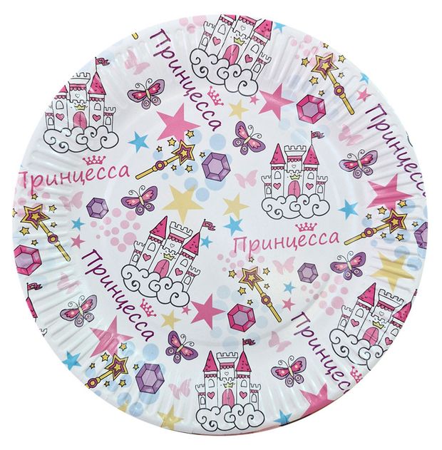 Тарелки одноразовые бумажные Замок 23 см , 6 шт