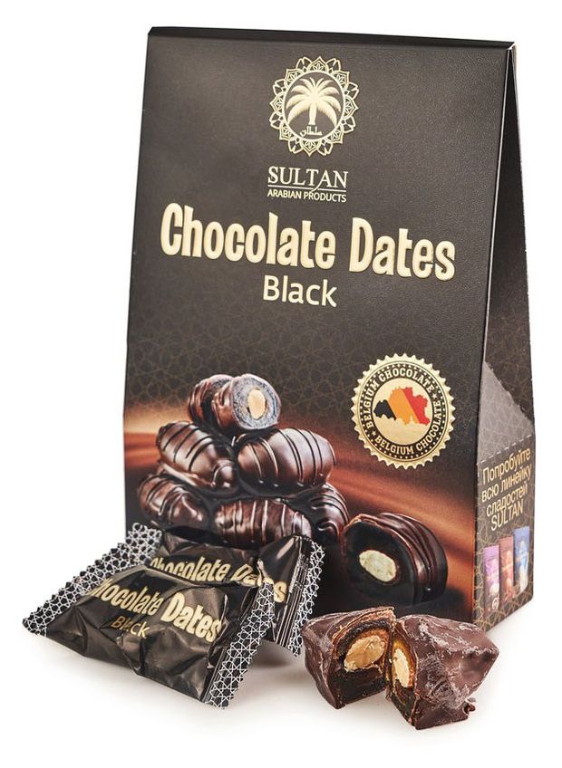 Конфеты Sultan Chocolate Dates Black Финики с миндалем в темном шоколаде, 100 г