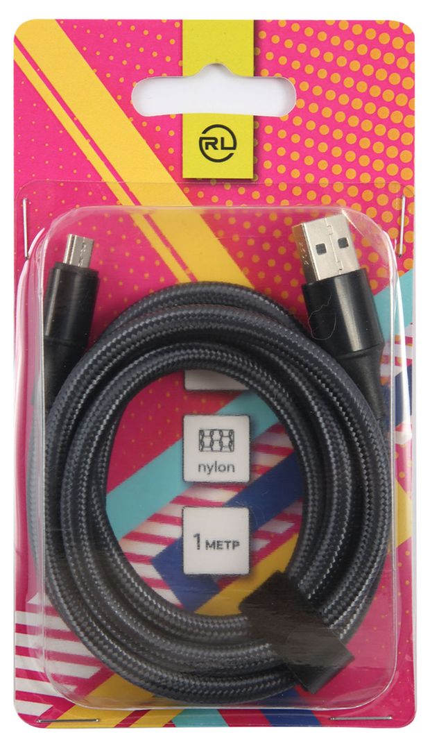 Кабель Red Line USB-MicroUSB 2А нейлоновая оплетка серый 1 м 160₽