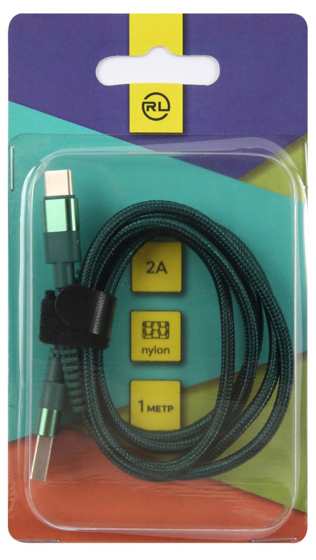Кабель Red Line USB-Type-C 2А нейлоновая оплетка зеленый, 1 м