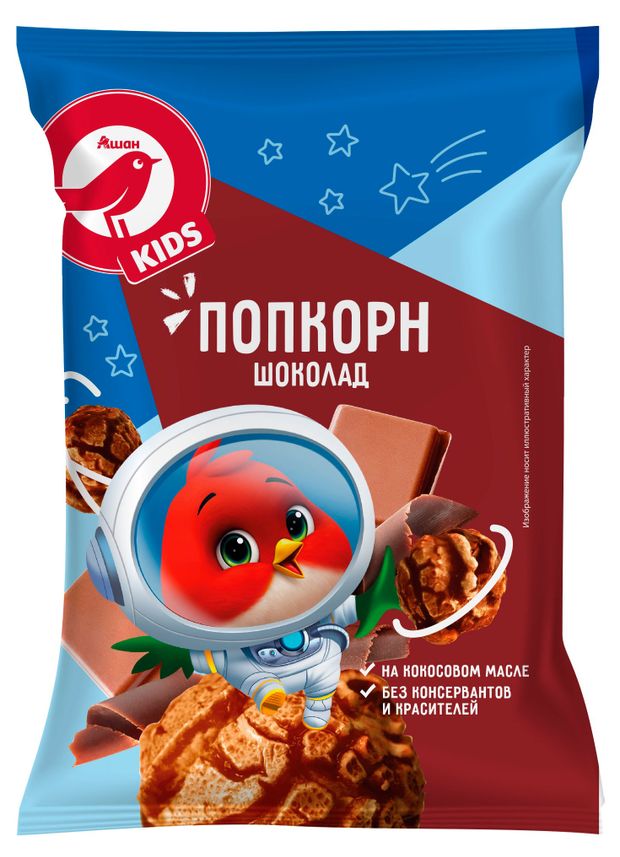 Попкорн АШАН Красная птица Kids со вкусом шоколада 60 г 85₽