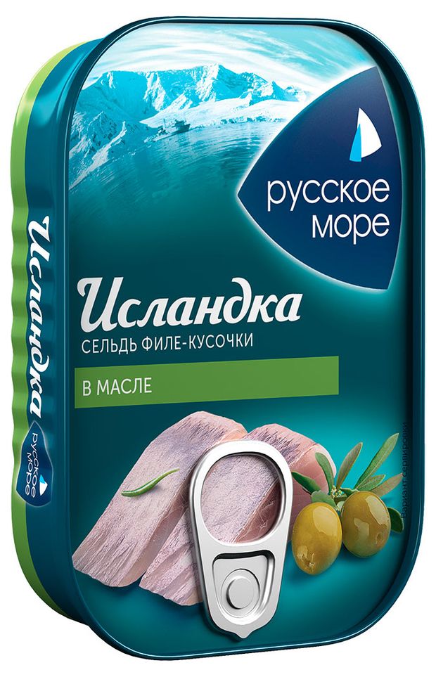 Сельдь соленая Русское море Исландка в масле филе-кусочки, 115 г
