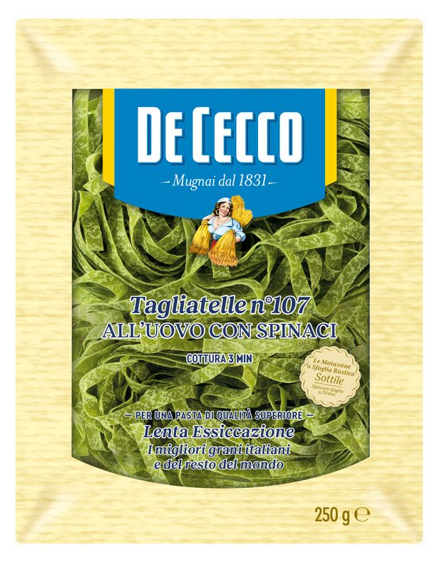 Макаронные изделия De Cecco Tagliatelle 107 лапша яичная со шпинатом 250 г 330₽