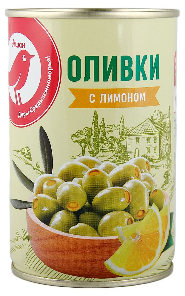 Оливки АШАН Красная птица с лимоном Испания, 300 г