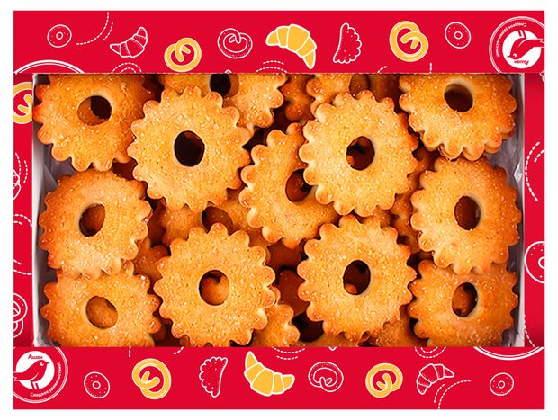 Печенье песочное АШАН Красная птица Кольцо с сахаром, 600 г