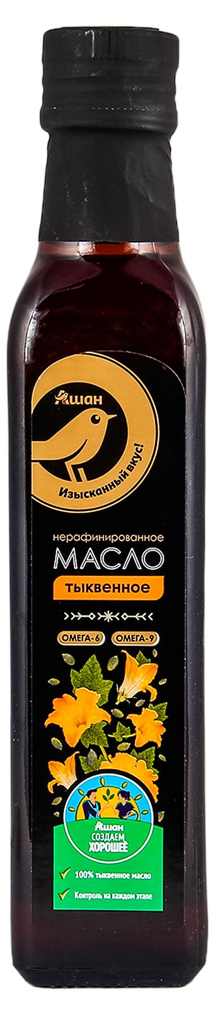 Масло тыквенное АШАН Золотая птица нерафинированное 250 мл 450₽