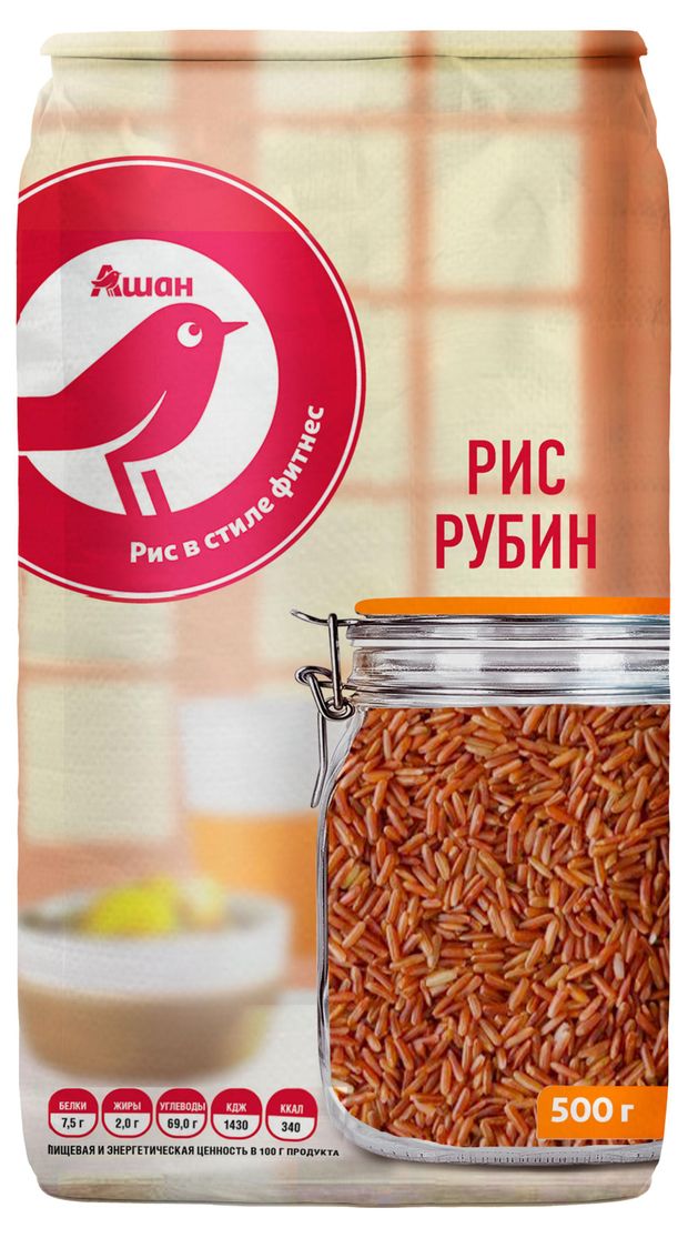 Рис красный АШАН Красная птица Рубин 500 г 140₽