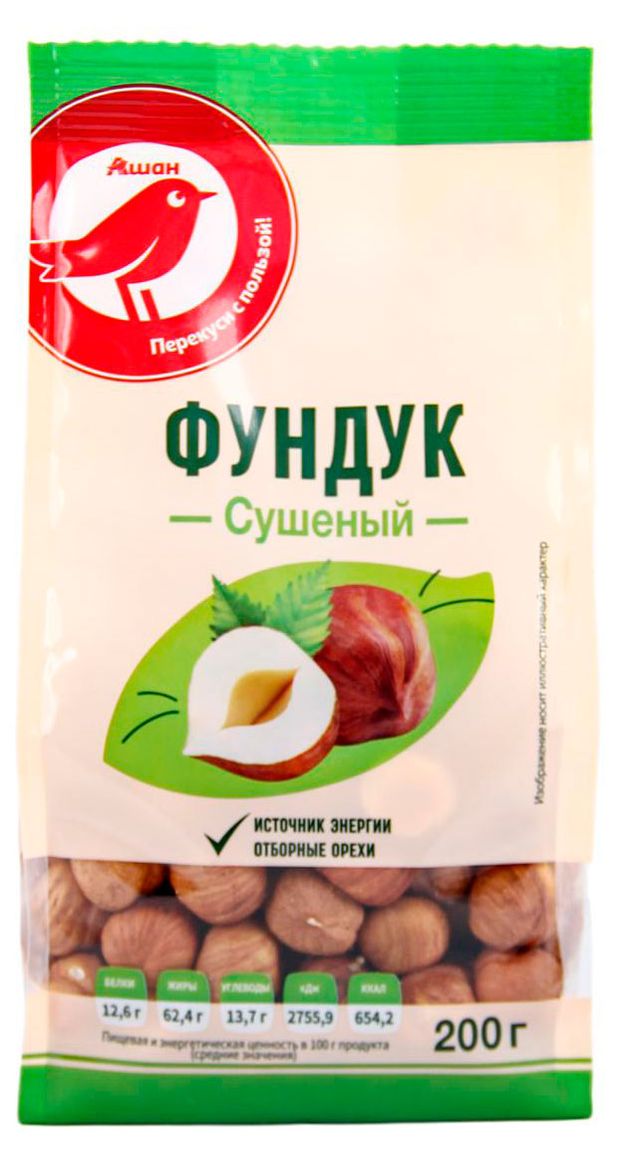Чипсы, снеки, сухофрукты Фундук АШАН Красная птица сушеный, 200 г