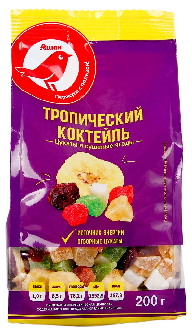 Чипсы, снеки, сухофрукты Тропический коктейль АШАН Красная птица, 200 г