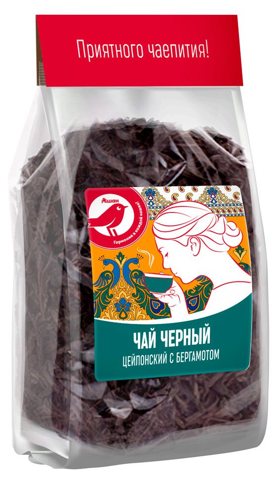  Чай черный АШАН Красная птица Цейлонский с бергамотом листовой, 200 г