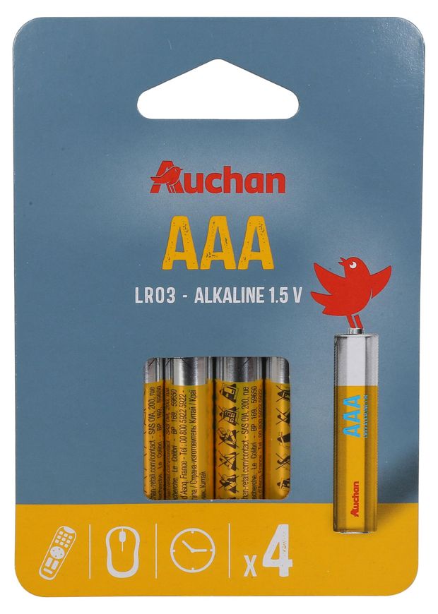 Батарейка щелочная АШАН Красная птица ААА 4 шт 94₽