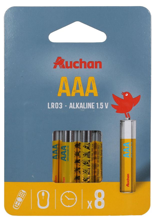 Батарейка алкалиновая АШАН Красная птица ААА 8 шт 158₽