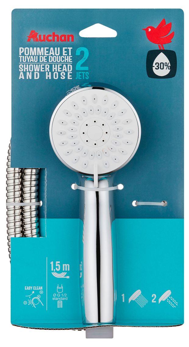 Набор для душа АШАН Красная птица лейка 2 режима шланг 150 см 550₽