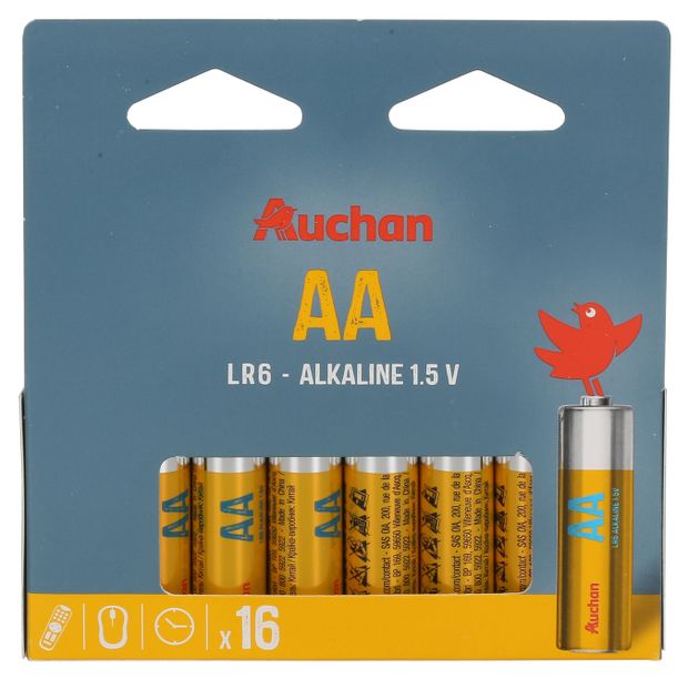 Батарейка алкалиновая АШАН Красная птица АА, 16 шт