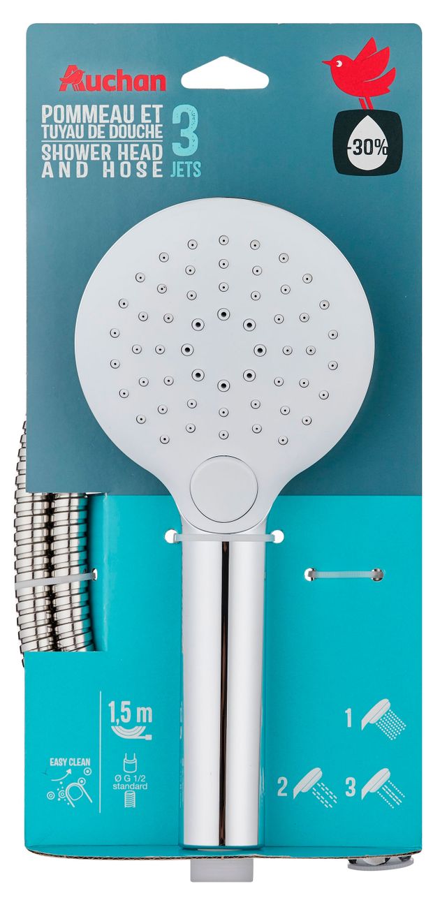 Набор для душа АШАН Красная птица лейка 3 режима шланг 150 см 500₽