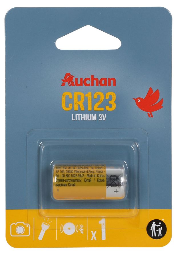 Батарейка литиевая АШАН Красная птица CR123A, 1 шт