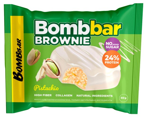 Печенье Bombbar Брауни фисташка 24% protein без добавления сахара, 50 г