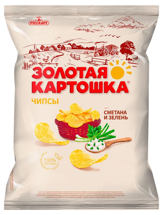 Чипсы картофельные Русскарт Золотая картошка сметана и зелень 120 г 100₽