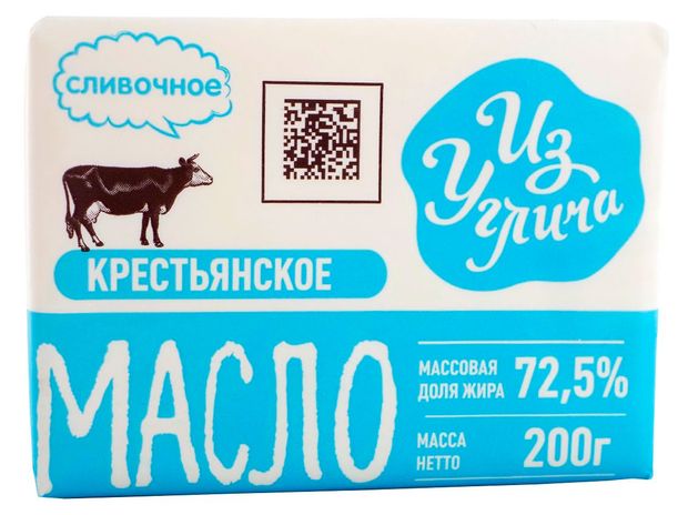 Масло сливочное Из Углича Крестьянское 72,5% БЗМЖ, 200 г