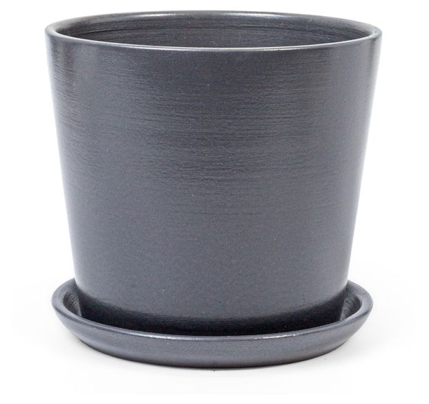 Горшок керамический низкий конус с поддоном графит, d 22 см