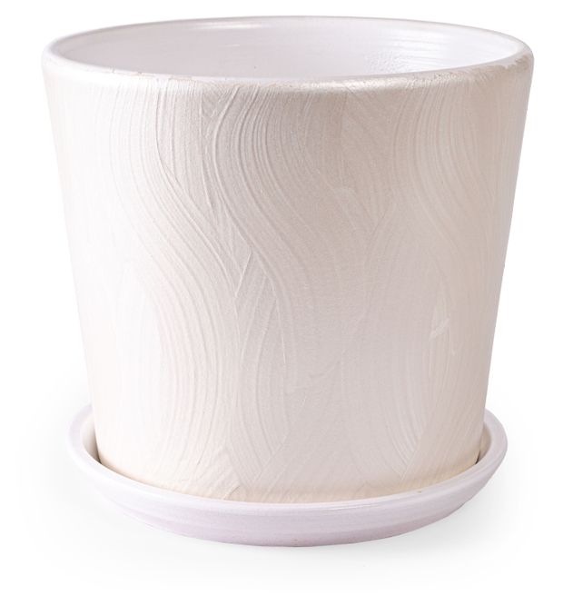 Горшок керамический Шелк низкий конус с поддоном молочный, d 12 см