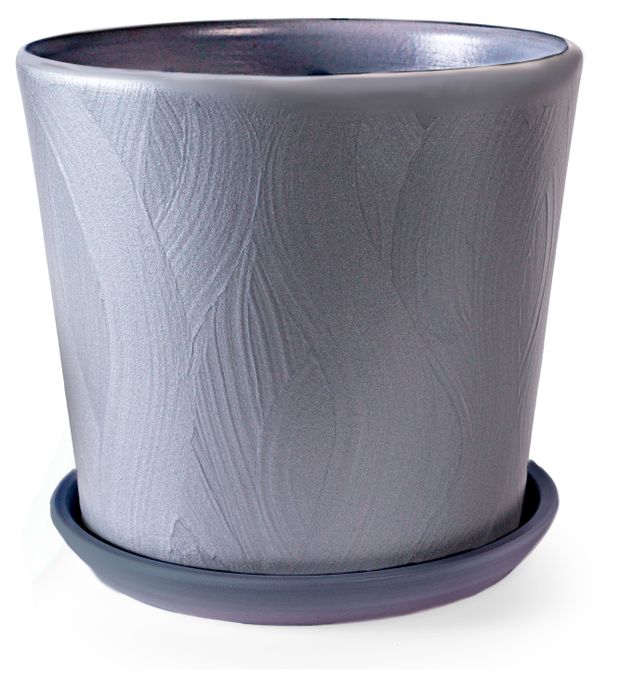 Горшок керамический Шелк низкий конус с поддоном графит, d 18 см