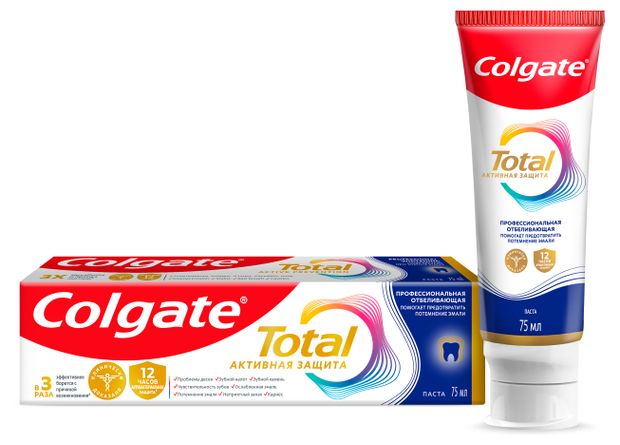 Зубная паста антибактериальная Colgate Total 12 Профессиональная Отбеливающая с цинком и аргинином, 75 мл